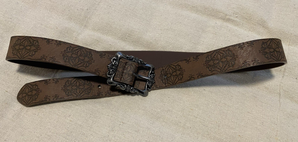Womens Floral Embossed Brown Faux Leather Belt Size 7 Western Boho Hippy EUC